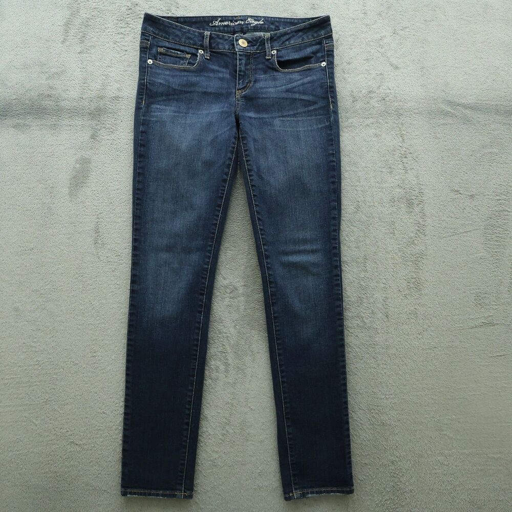 American Eagle Jeans Women's Size 8 Blue Low-Rise Skinny 31" Inseam Distressed
